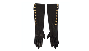 Chanel Black Leather Long Gloves With Interlocking CC Buttons circa 1990s