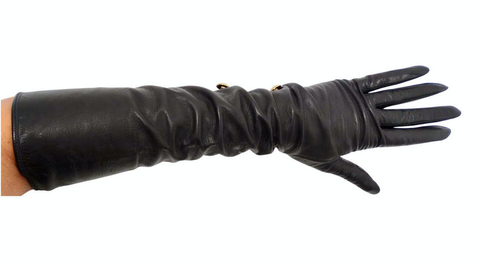 Chanel Black Leather Long Gloves With Interlocking CC Buttons Chanel Black Leather Long Gloves With Interlocking CC Buttons