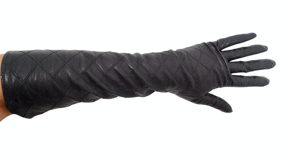 Chanel Black Quilted Long Leather Gloves circa 1990s