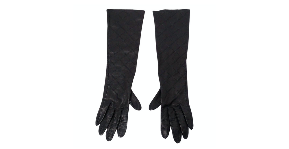 Chanel Black Quilted Long Leather Gloves circa 1990s