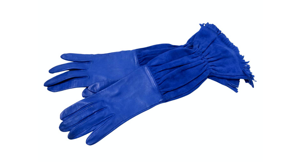 Hermes Electric Blue Leather & Suede Fringe Gloves circa 1990s