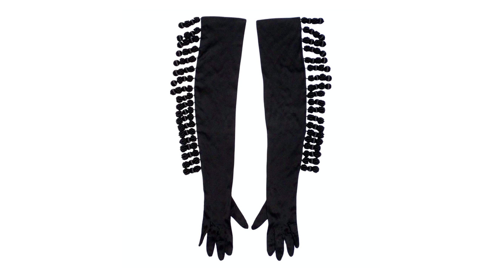 Isabel Canovas Black Silk Long Tassel Gloves circa 1990s