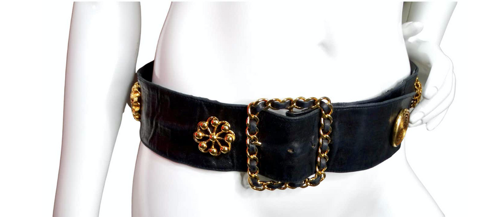 Chanel Black Lambskin Victoire De Castellane Gold-Tone Waist Belt circa 1980s