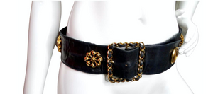 Chanel Black Lambskin Victoire De Castellane Gold-Tone Waist Belt circa 1980s