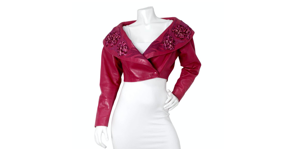 Jean Claude Jitrois Fuchsia Floral Leather Cropped Jacket circa 1990s Numbered