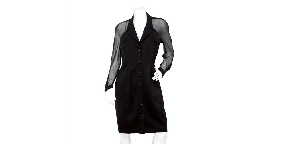 Thierry Mugler Black Button-Up Dress With Silk Sleeves circa 1990s