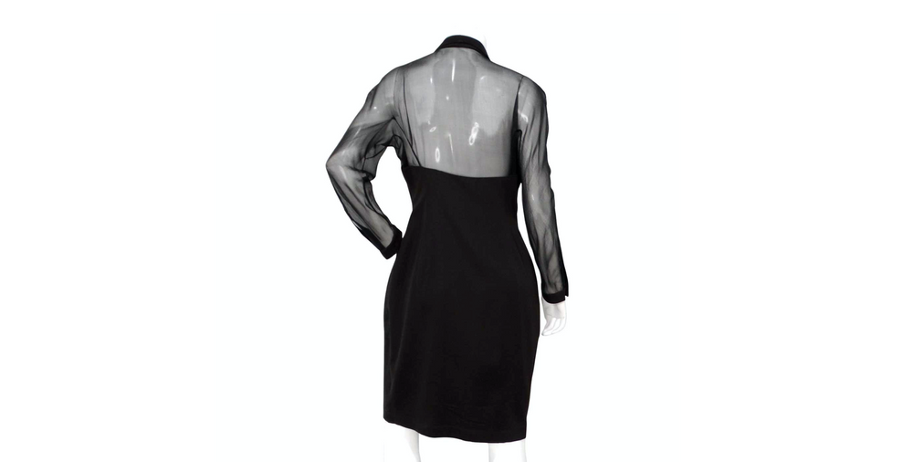 Thierry Mugler Black Button-Up Dress With Silk Sleeves circa 1990s