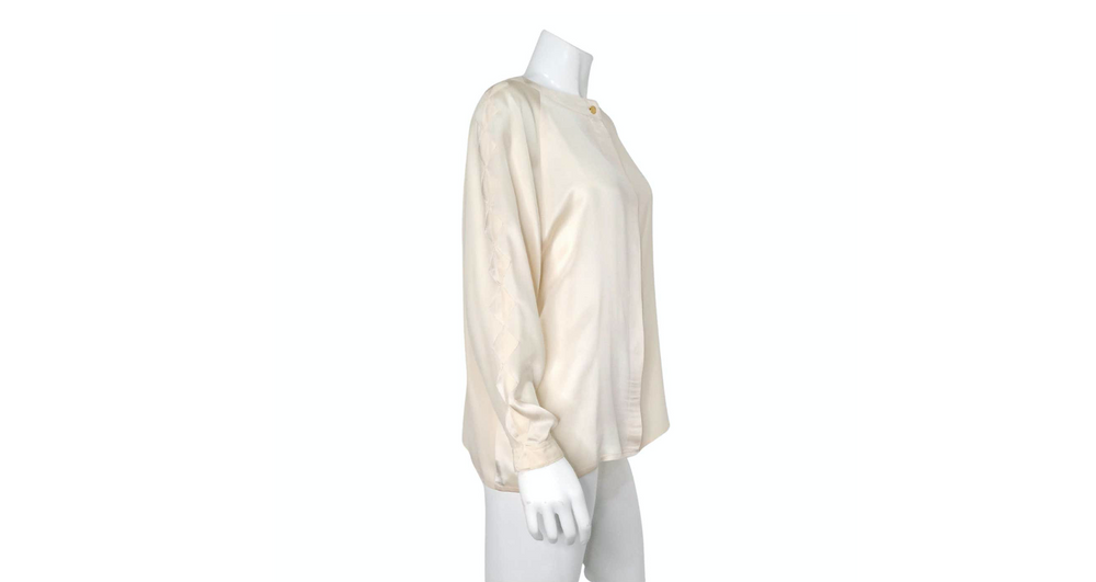 Chanel Silk Baby Pink Button-Up Blouse With Geometric Detailing circa 1980s