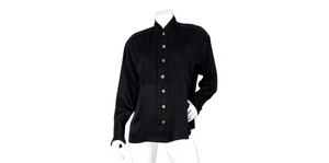 Karl Lagerfeld Black Silk Button-Up Cufflink Blouse circa 1980s