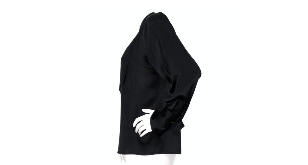 Karl Lagerfeld Black Silk Button-Up Cufflink Blouse circa 1980s