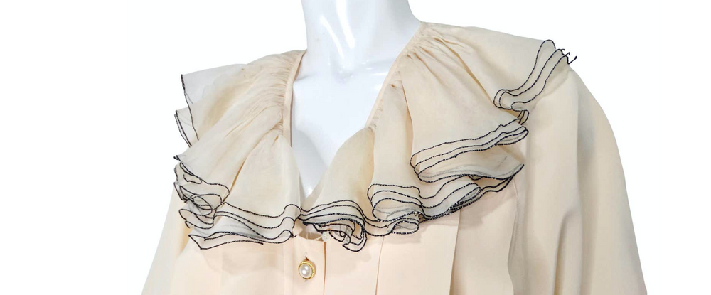 Chanel Blush Ruffled Silk Button-Up Blouse circa 1980s