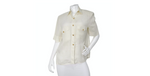 Chanel Cream Linen Interlocking CC Button-Up Short Sleeve Blouse circa 1980s