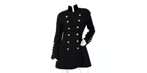 Chanel Black Double Breasted Wool & Velvet Jacket Dress circa 1980s Documented