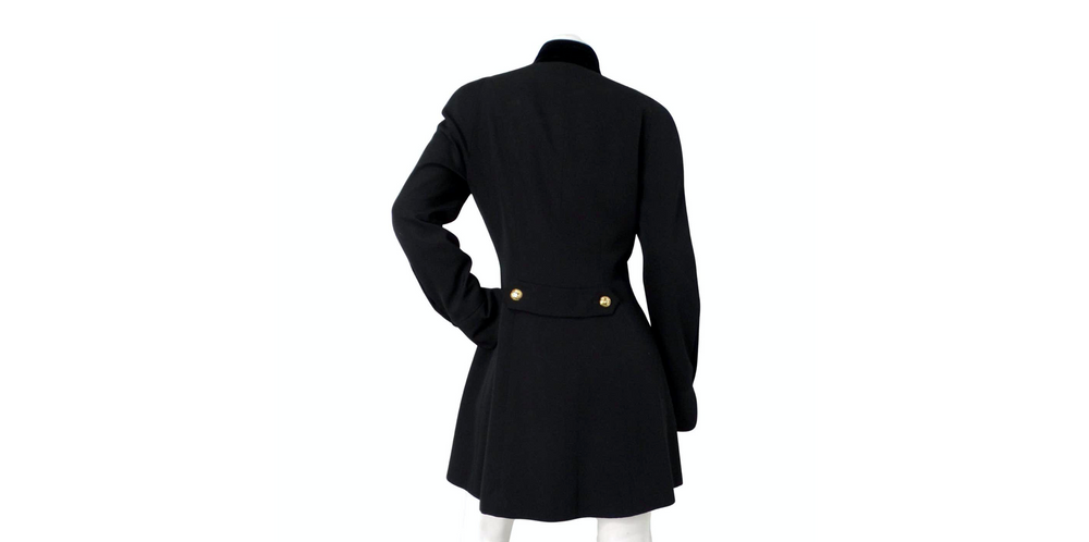 Chanel Black Double Breasted Wool & Velvet Jacket Dress circa 1980s Documented