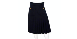 Chanel Black Pleated Midi Skirt With Slit circa 1980s