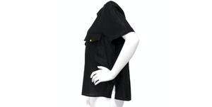 Chanel Black Linen Interlocking CC Button-Up Short Sleeve Shirt circa 1980s