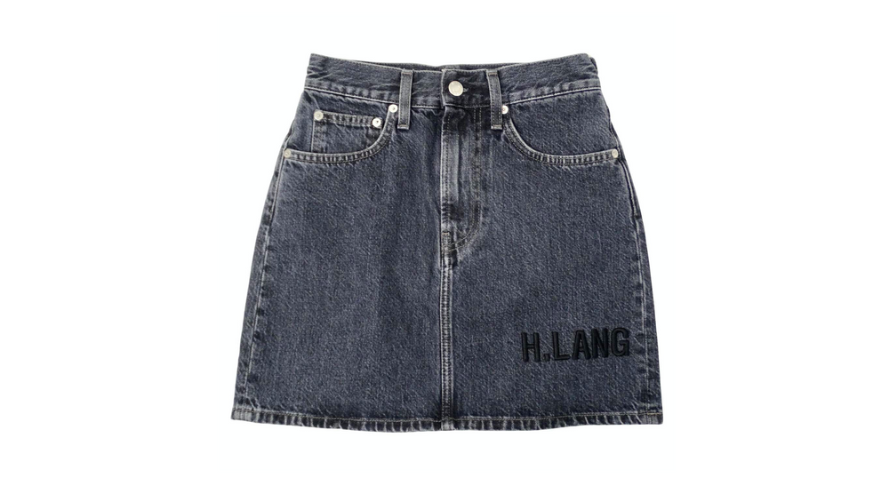 Helmut Lang Dark Grey Wash Embroidered Denim Mini Skirt