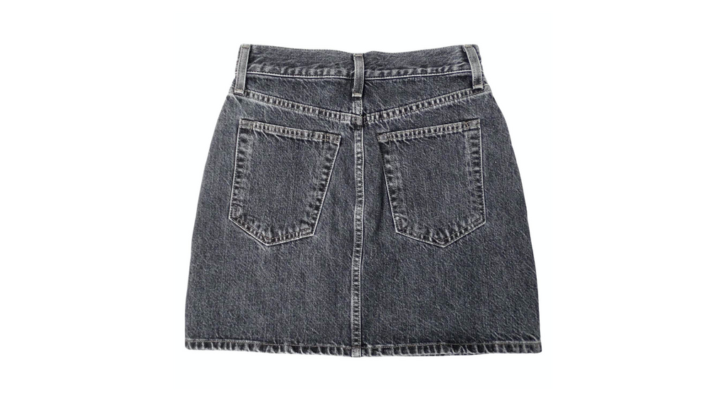 Helmut Lang Dark Grey Wash Embroidered Denim Mini Skirt