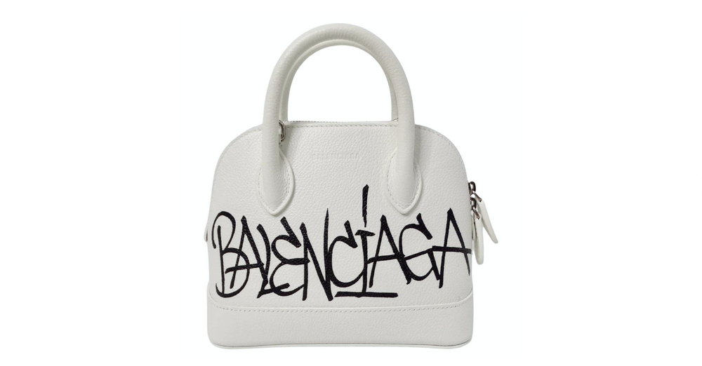 Balenciaga White Graffiti Logo Print Ville Leather XXS Mini Top Handle Bag