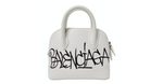 Balenciaga White Graffiti Logo Print Ville Leather XXS Mini Top Handle Bag