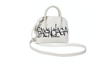 Balenciaga White Graffiti Logo Print Ville Leather XXS Mini Top Handle Bag