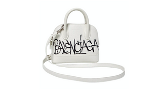 Balenciaga White Graffiti Logo Print Ville Leather XXS Mini Top Handle Bag