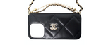 Chanel Black Quilted Lambskin Pearl Crush iPhone 15 Pro Case With Chain