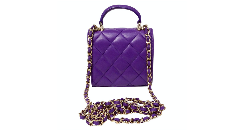 Chanel Purple Lambskin Quilted Leather Mini Kelly Bag With Mirror