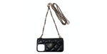 Chanel Black Caviar Quilted Leather Pearl Crush iPhone 15 Pro Case With Chain