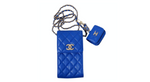 Chanel Blue Caviar Leather Phone & AirPods Pro Case With Chain 2022
