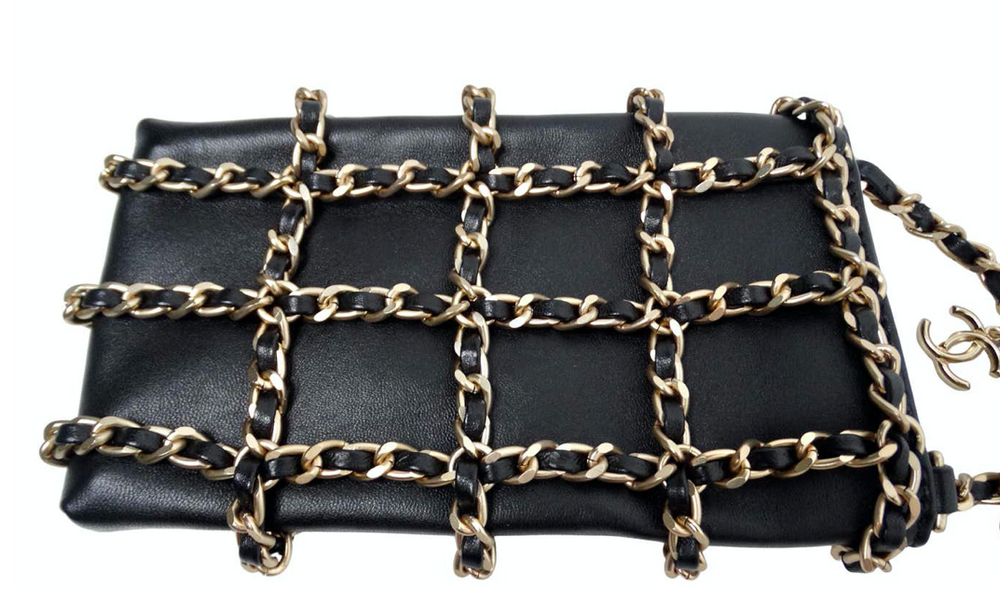 Chanel Tech Me Out Black Lambskin Leather Clutch With Chain 2020