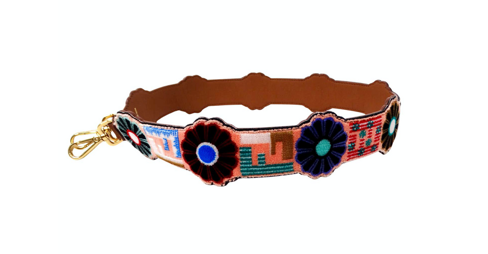 Fendi Velvet Multicolor Floral Logo Leather Bag Strap