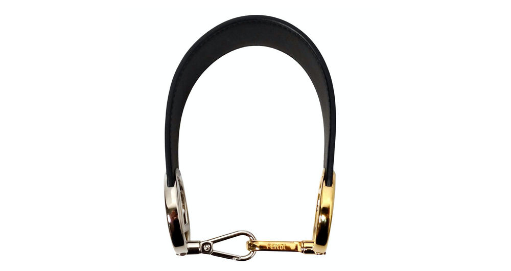Fendi Black Leather Two-Toned Logo Small Bag Strap