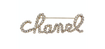 Chanel Crystal & Costume Pearl Gold-Tone "Chanel" Script Brooch 2019