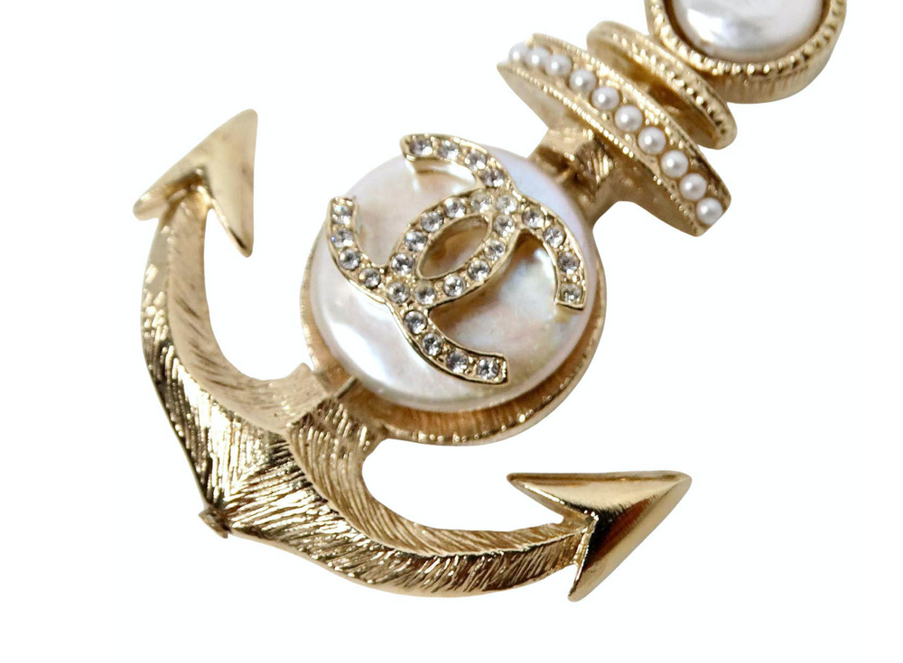 Chanel Crystal & Pearl Gold-Tone Anchor Brooch 2018