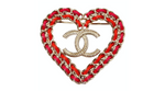 Chanel Pink & Red Leather Gold-Tone Heart Brooch 2018