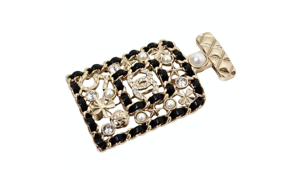 Chanel Crystal Black Leather No. 5 Perfume Bottle Style Brooch 2020