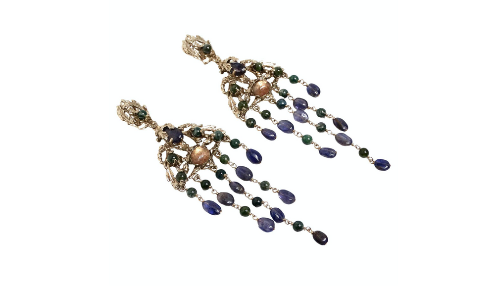 Goosens Paris Ornate Multicolor Gemstone Dangle Earrings