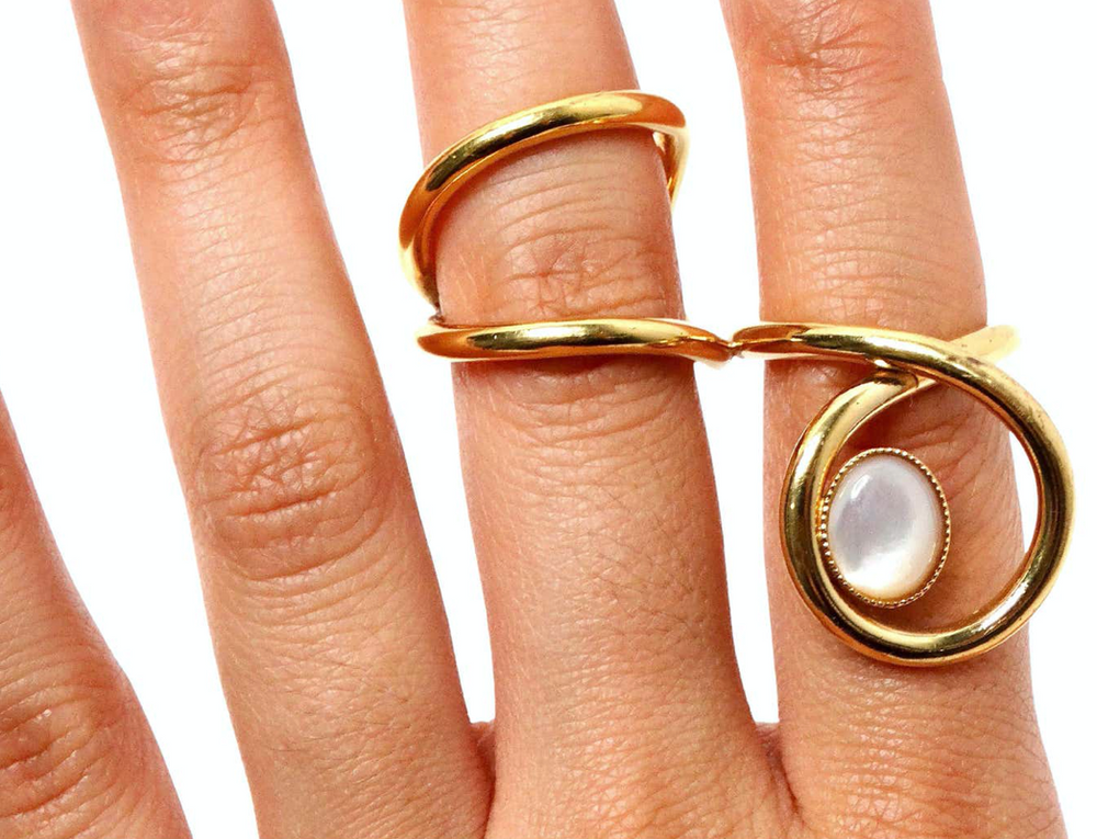 Destree 18k Gold-Plated Costume Gemstone Double Wrap Ring
