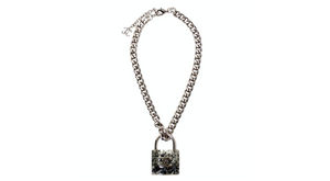 Chanel Resin Interlocking CC Padlock Silver-Tone Chainlink Necklace 2014