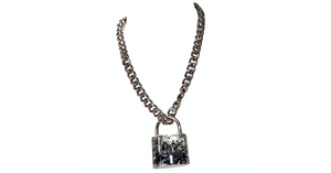 Chanel Resin Interlocking CC Padlock Silver-Tone Chainlink Necklace 2014