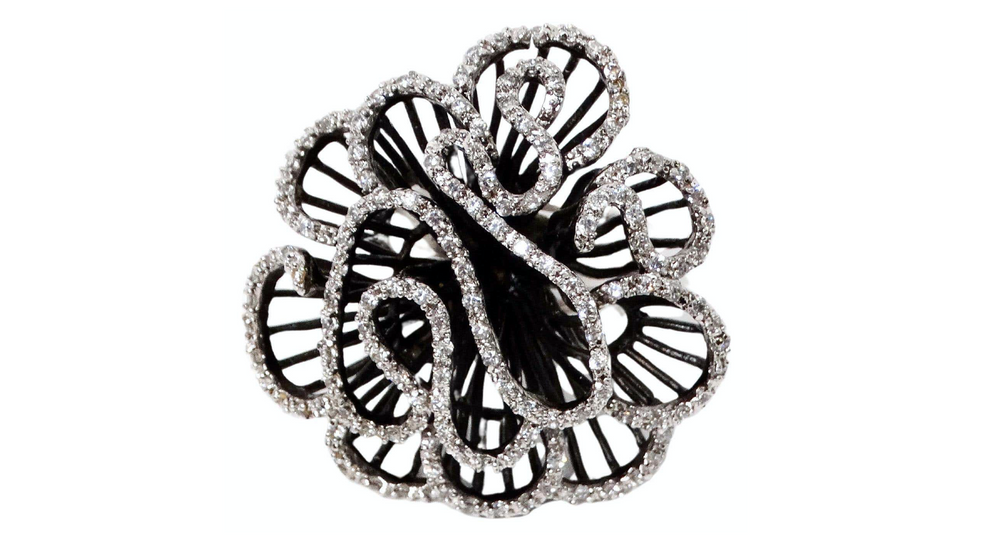 Swarovski Crystal Flower Style 925 Silver Cocktail Ring