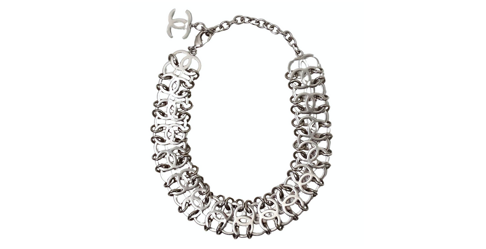 Chanel Silver-Tone Interlocking CC Chain Necklace 2016