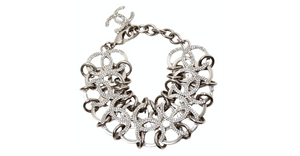 Chanel Crystal Silver-Tone Interlocking CC Chain Bracelet 2016