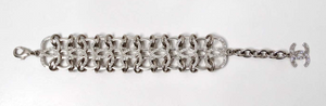 Chanel Crystal Silver-Tone Interlocking CC Chain Bracelet 2016
