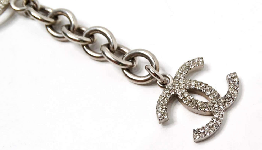 Chanel Crystal Silver-Tone Interlocking CC Chain Bracelet 2016