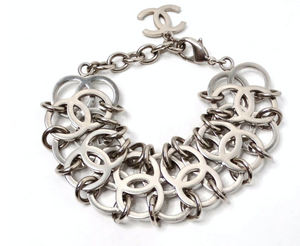 Chanel Crystal Silver-Tone Interlocking CC Chain Bracelet 2016