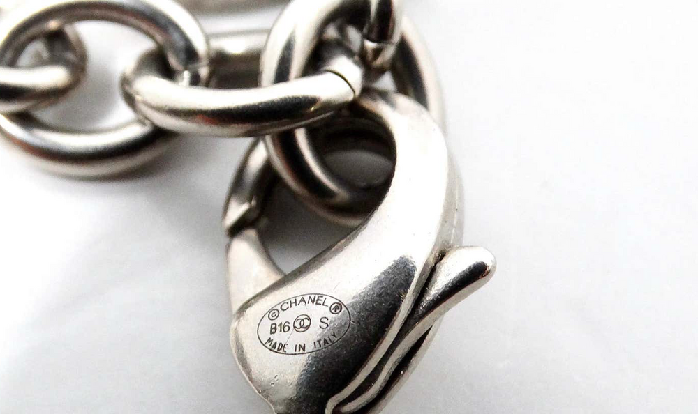 Chanel Crystal Silver-Tone Interlocking CC Chain Bracelet 2016