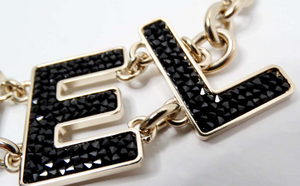 Chanel Black Crystal "CHANEL" Gold-Tone Chain Necklace 2018