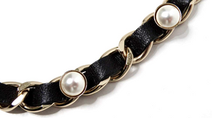 Chanel Name Plate Leather & Costume Pearl Choker Necklace 2019